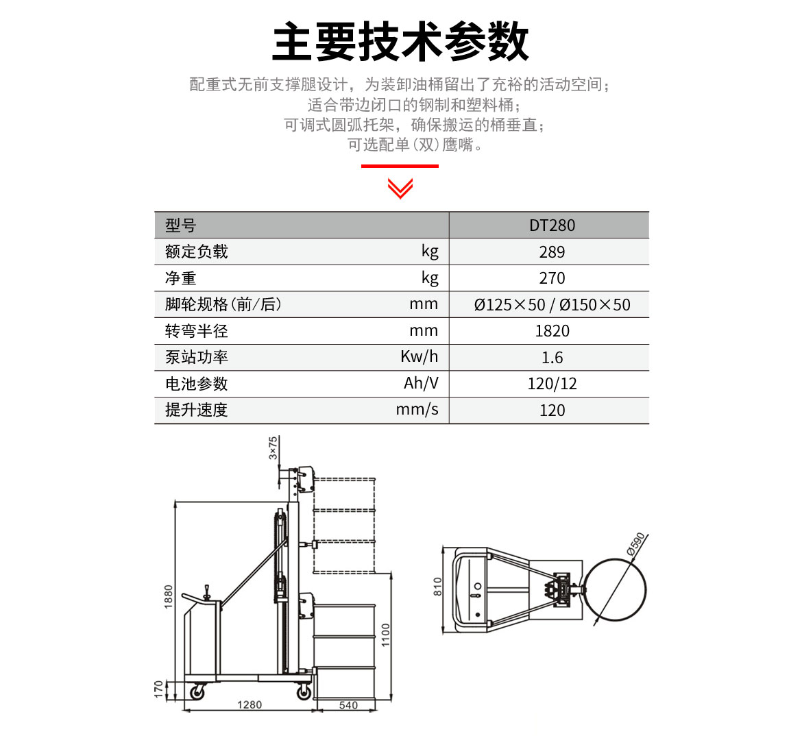 配重式半電動(dòng)油桶堆高車