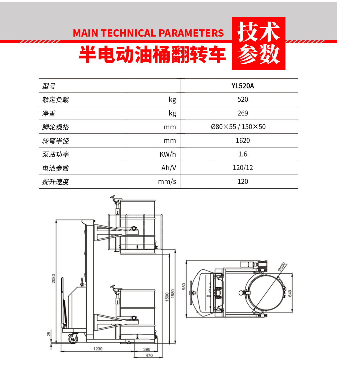 半電動油桶翻轉車